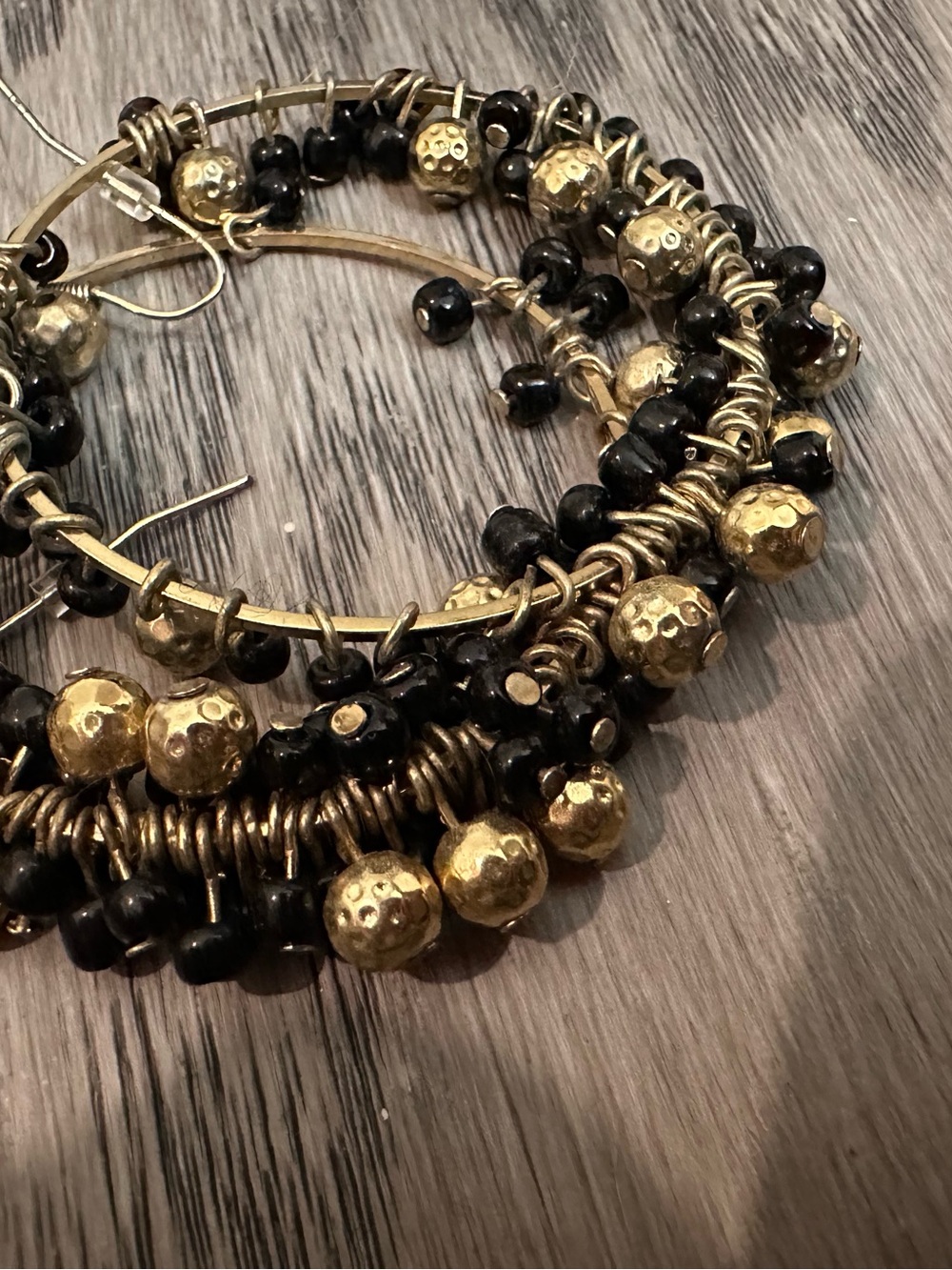 Gold & Black Sequin Cluster Dangle Earrings - Picture 2 of 7